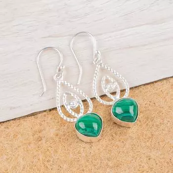 Natural Malachite Gemstone 925 Sterling Silver Handmade Jewelry Earrings 2.00 EE-32-29