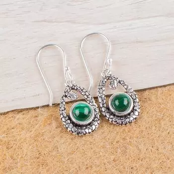 Natural Malachite Gemstone 925 Sterling Silver Jewelry Bohemian Earrings 1.38 CE-3-23