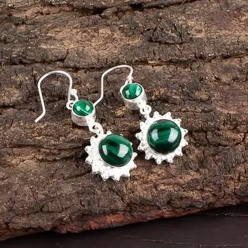 Natural Malachite Gemstone 925 Sterling Silver Jewelry Handmade Earrings 1.80 EE-13-20