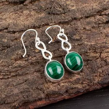 Natural Malachite Gemstone 925 Sterling Silver Jewelry Handmade Earrings 1.60 EE-12-33