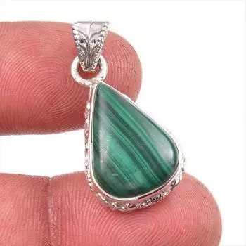 Natural Malachite Gemstone Handmade 925 Solid Sterling Silver Pendant 1.5 B6I43