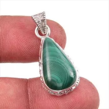 Подвеска из натурального малахита, ручная работа, из стерлингового серебра 925 пробы, 1,5 дюйма, t7d68