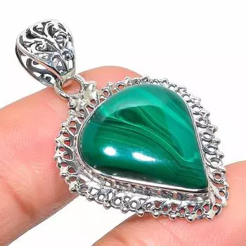 Natural Malachite Gemstone Handmade 925 Solid Sterling Silver Pendant 1.65 Q6l21