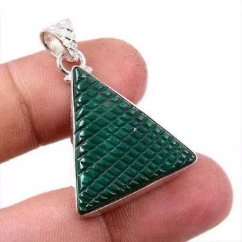 Natural Malachite Gemstone Handmade 925 Solid Sterling Silver Pendant 1.5 p8J78
