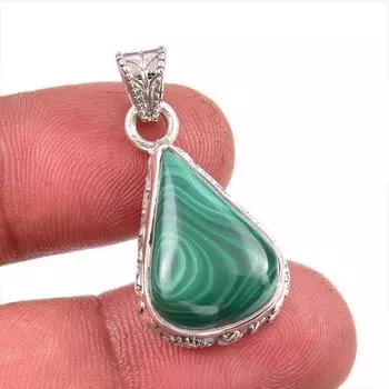 Natural Malachite Gemstone Handmade 925 Solid Sterling Silver Pendant 1.5 R2K64