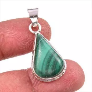 Natural Malachite Gemstone Handmade 925 Solid Sterling Silver Pendant 1.5 D5p23