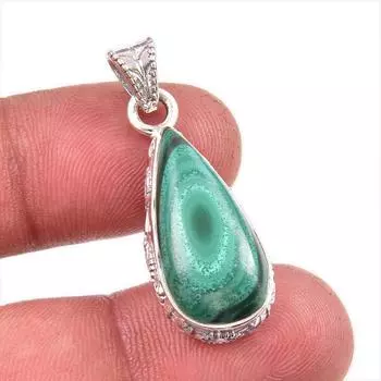 Natural Malachite Gemstone Handmade 925 Solid Sterling Silver Pendant 1.5 L4f62
