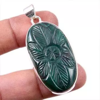 Natural Malachite Gemstone Handmade 925 Solid Sterling Silver Pendant 2 K6B16