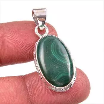 Natural Malachite Gemstone Handmade 925 Solid Sterling Silver Pendant 1.5 C4S13