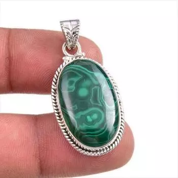 Natural Malachite Gemstone Handmade 925 Solid Sterling Silver Pendant 1.5 S9J07
