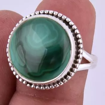 Natural Malachite Gemstone Handmade 925 Sterling Silver Jewelry Ring S.7 k7B82