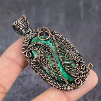 Подвеска из натурального малахита, медная проволока, ручная работа, 2,80 дюйма, l0P63