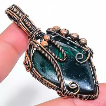 Natural Malachite Gemstone Handmade Copper Wire Wrap Gift Pendant 2.80 s8j63