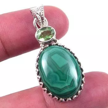 Natural Malachite,Peridot Gemstone 925 Solid Sterling Silver Pendant 1.50 A5D35