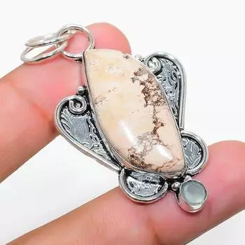 Подвеска из натурального яшмы Малигано, халцедона, стерлингового серебра 925 пробы, 2,29 дюйма, c6N63