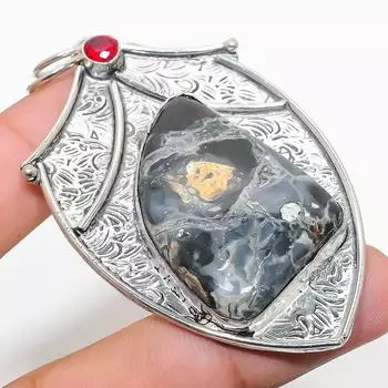Natural Maligano Jasper, Garnet Gemstone 925 Sterling Silver Pendant 2.96 L3A11