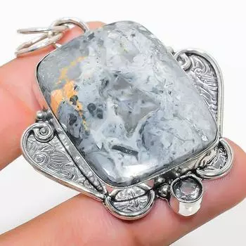 Natural Maligano Jasper, White Topaz 925 Sterling Silver Pendant 2.36 q6d70
