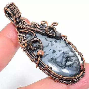 Natural Malinga Jasper Gemstone Handmade Copper Wire Wrap Pendant 2.68 D2d52