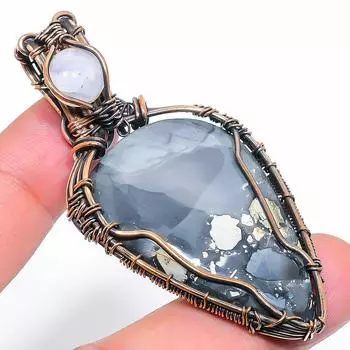 Natural Malinga Jasper Gemstone Handmade Copper Wire Wrap Pendant 2.80 c1L09