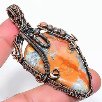 Natural Malinga Jasper Gemstone Handmade Copper Wire Wrap Pendant 2.96 O1G68