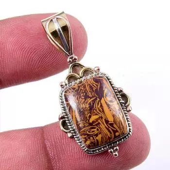 Natural Maryam Jasper 925 Solid Sterling Silver Gift TwoTone Pendant 1.50 i7q16