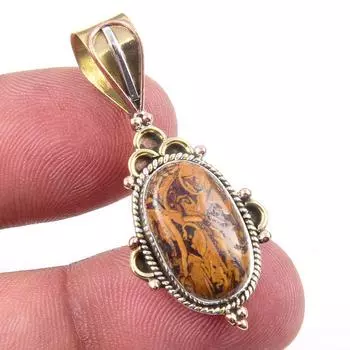 Natural Maryam Jasper 925 Solid Sterling Silver Gift TwoTone Pendant 1.50 F2F29
