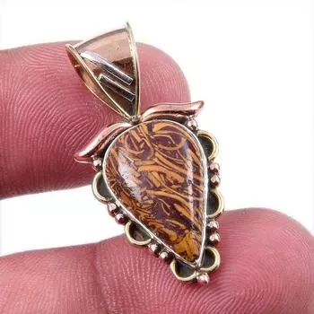 Natural Maryam Jasper 925 Solid Sterling Silver Gift TwoTone Pendant 1.25 e0U23