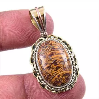 Natural Maryam Jasper 925 Solid Sterling Silver Gift TwoTone Pendant 1.50 f2g61