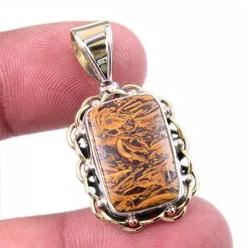Natural Maryam Jasper 925 Solid Sterling Silver Gift TwoTone Pendant 1.50 D5j70