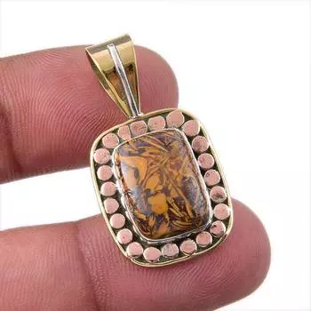 Natural Maryam Jasper 925 Solid Sterling Silver Gift TwoTone Pendant 1.25 k3t60