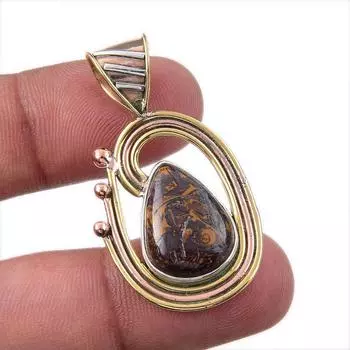 Natural Maryam Jasper 925 Solid Sterling Silver Gift TwoTone Pendant 1.75 D6i75