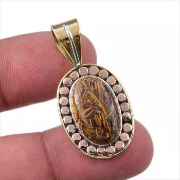 Natural Maryam Jasper 925 Solid Sterling Silver Gift TwoTone Pendant 1.25 C4D35