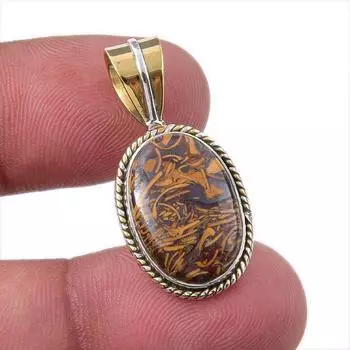 Natural Maryam Jasper 925 Solid Sterling Silver Gift TwoTone Pendant 1.25 E1b48