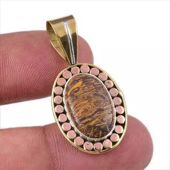 Natural Maryam Jasper 925 Solid Sterling Silver Gift TwoTone Pendant 1.50 y1e57