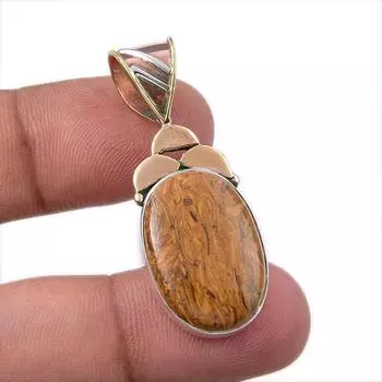 Natural Maryam Jasper 925 Solid Sterling Silver Gift TwoTone Pendant 1.50 w1Q98