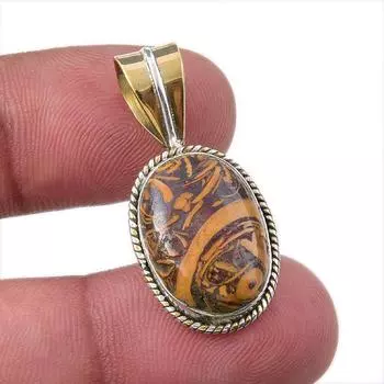 Natural Maryam Jasper 925 Solid Sterling Silver Gift TwoTone Pendant 1.25 C9S45