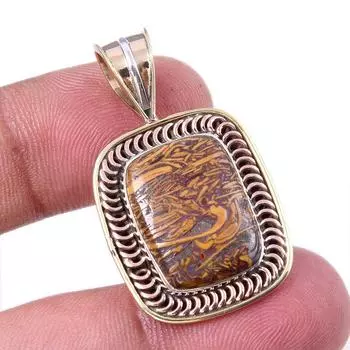 Natural Maryam Jasper 925 Solid Sterling Silver Gift TwoTone Pendant 1.50 v2E85