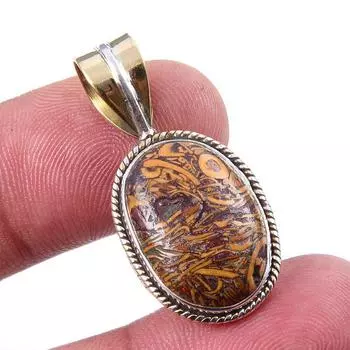 Natural Maryam Jasper 925 Solid Sterling Silver Gift TwoTone Pendant 1.25 n2Z34