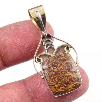 Natural Maryam Jasper 925 Solid Sterling Silver Gift TwoTone Pendant 1.50 E7m69