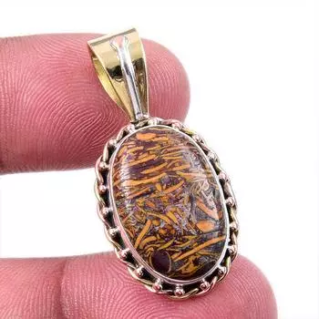 Natural Maryam Jasper 925 Solid Sterling Silver Gift TwoTone Pendant 1.50 o0s91