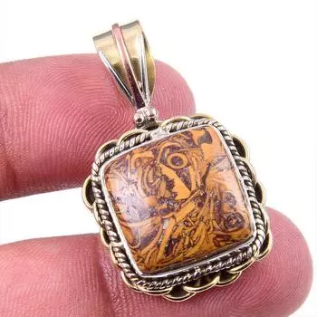 Natural Maryam Jasper 925 Solid Sterling Silver Gift TwoTone Pendant 1.25 d8C80