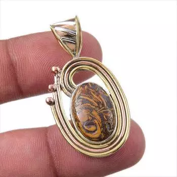 Natural Maryam Jasper 925 Solid Sterling Silver Gift TwoTone Pendant 1.50 n4N55