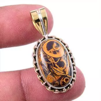 Natural Maryam Jasper 925 Solid Sterling Silver Gift TwoTone Pendant 1.50 f2s93