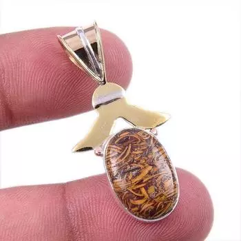 Natural Maryam Jasper 925 Solid Sterling Silver Gift TwoTone Pendant 1.50 m8K22