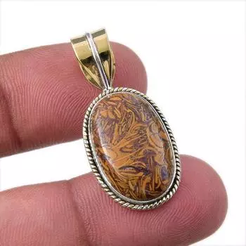 Natural Maryam Jasper 925 Solid Sterling Silver Gift TwoTone Pendant 1.25 s1g60