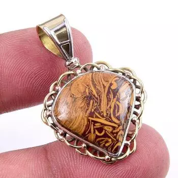 Natural Maryam Jasper 925 Solid Sterling Silver Gift TwoTone Pendant 1.25 J4u89