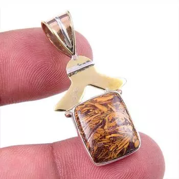 Natural Maryam Jasper 925 Solid Sterling Silver Gift TwoTone Pendant 1.50 Y5e00