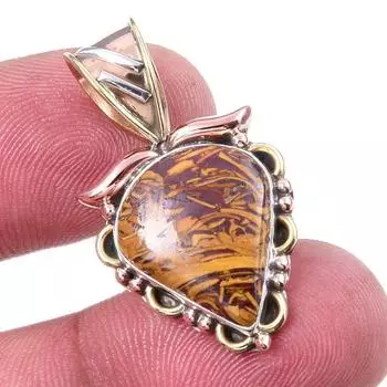 Natural Maryam Jasper 925 Solid Sterling Silver Gift TwoTone Pendant 1.25 K8i94