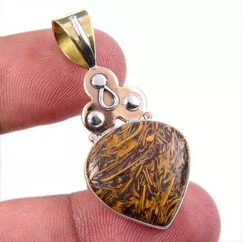 Natural Maryam Jasper 925 Solid Sterling Silver Gift TwoTone Pendant 1.75 M6g26