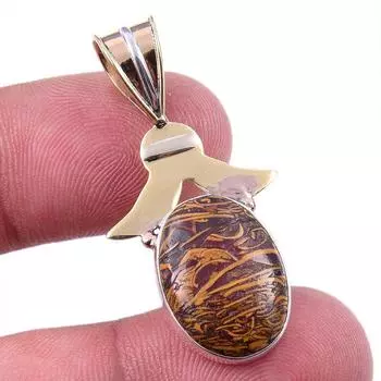 Natural Maryam Jasper 925 Solid Sterling Silver Gift TwoTone Pendant 1.50 R0G82